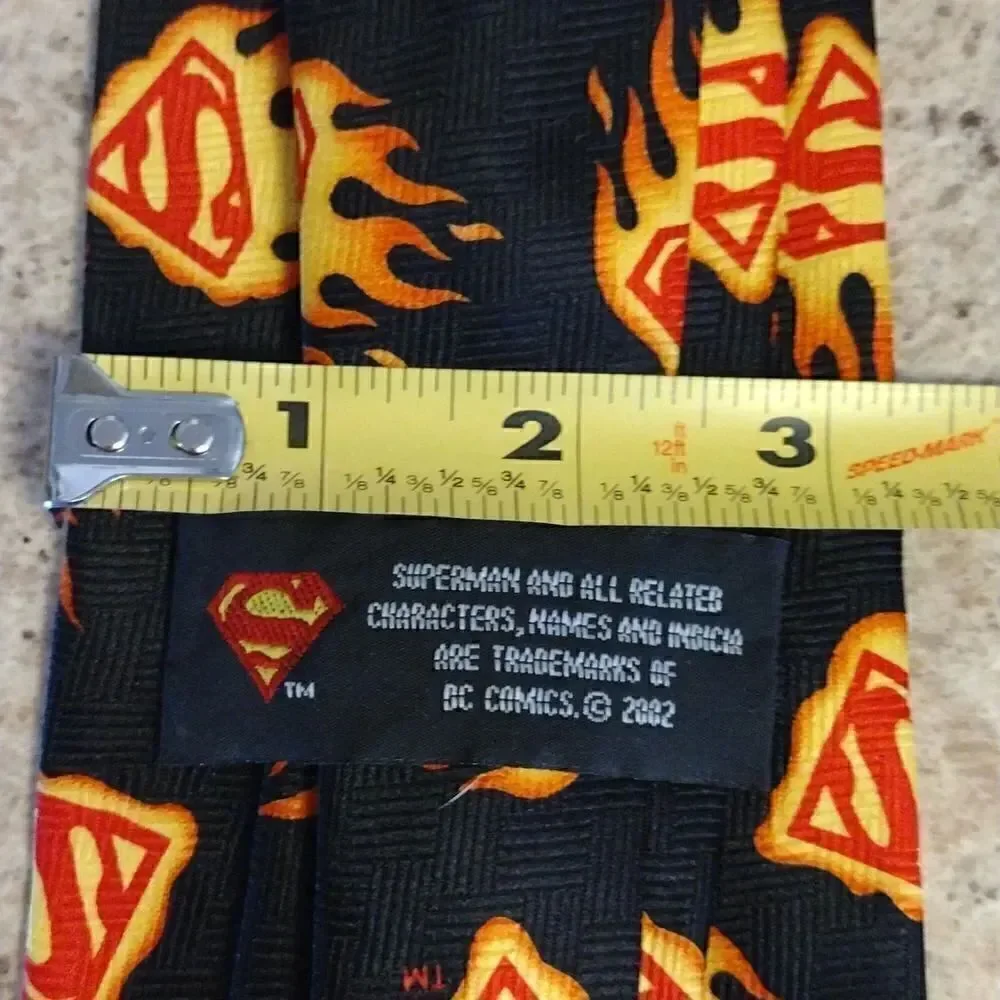 2 VTG DC Comics Superman Logos Black‎ Blue Satin Neck Ties Bundle